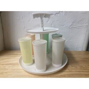 Vintage Tupperware Carousel Caddy #503 with 5 original pastel Tumblers #107